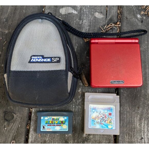 Nintendo Other - Nintendo GameBoy Advance SP Red AGS-001 with case & Super Mario World 2 Land